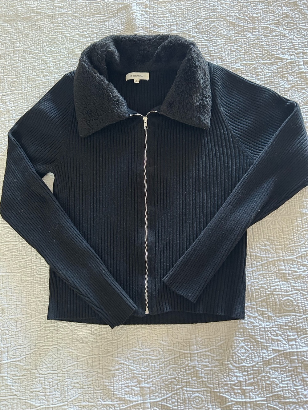 Noisy May Black Ribbed Teddy-Collar Zip Jacket